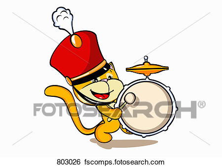 450x338 Clip Art Of A Cat Wearing A Marching Band Hat And Playing A Drum