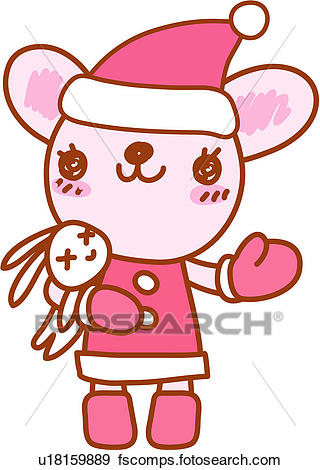 320x470 Clip Art Of Holding, Cat, Santa Hat, Santa Suit, Character, Rabbit