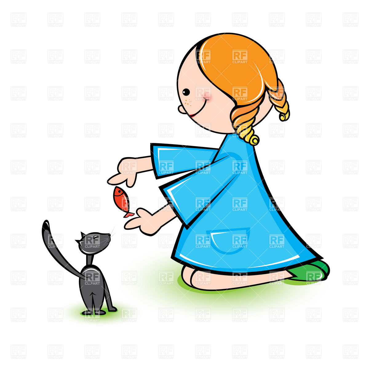1200x1200 Little Girl Feeding Kitty Royalty Free Vector Clip Art Image