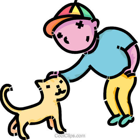 480x480 Boy Petting His Cat Royalty Free Vector Clip Art Illustration