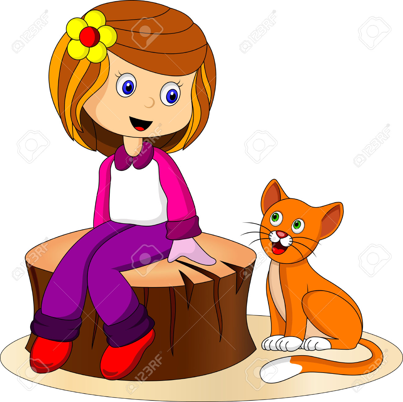 1300x1298 Girl With Cat Clipart