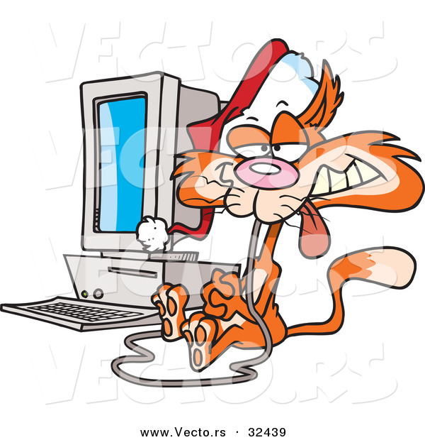 600x620 Cartoon Vector Of A Christmas Cat Eating Computer Mouse By