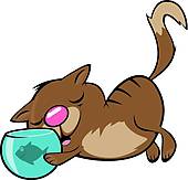 170x163 Clip Art Of Cat Eating Fish K11056947