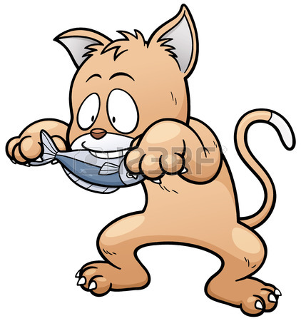 422x450 Vector Illustration Of Cartoon Cat Eating Fish Royalty Free