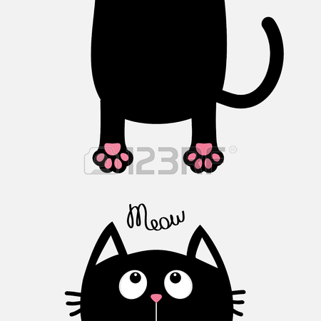 450x450 Black Cat Looking Up. Funny Face Head Silhouette. Meow Text