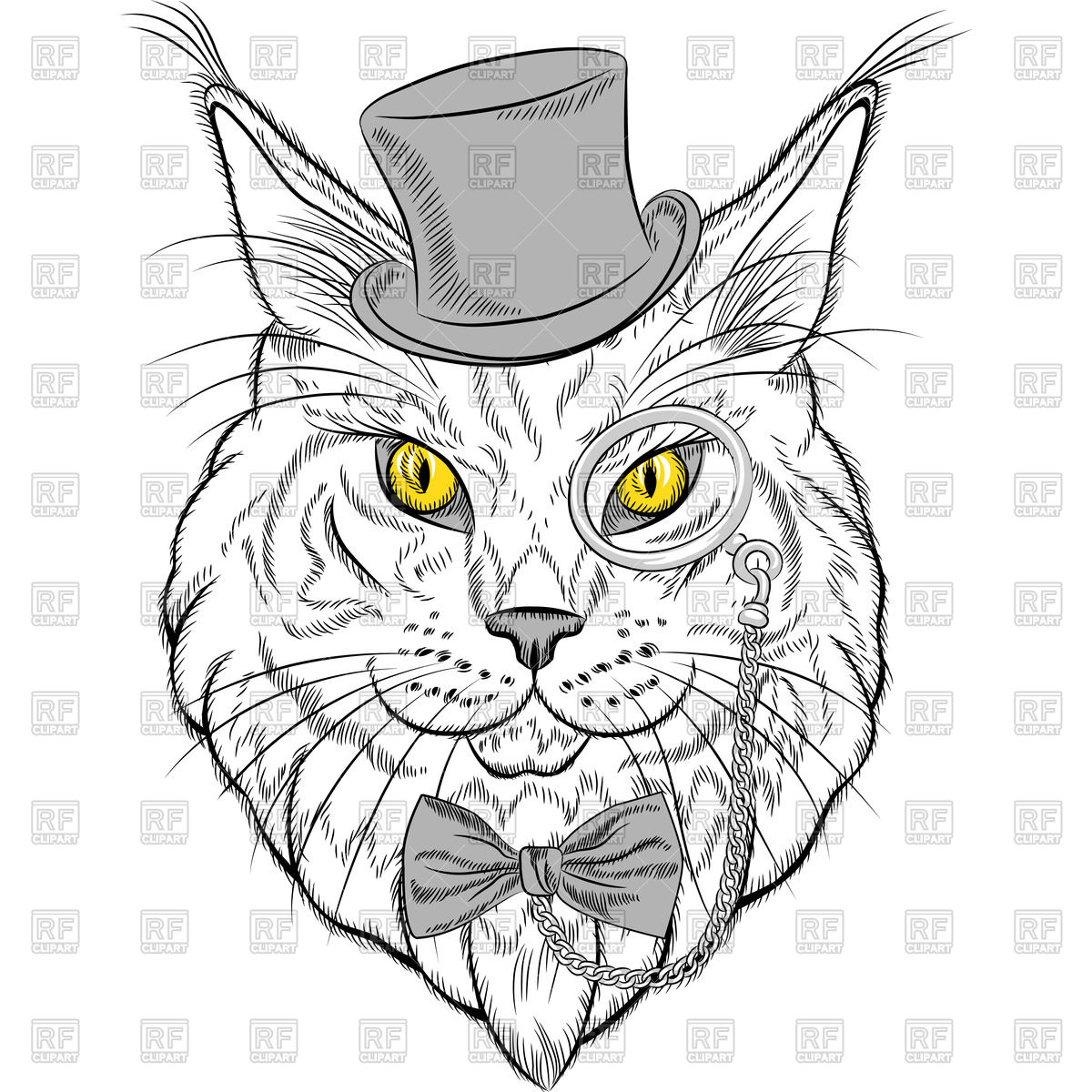 1200x1200 Sketchy Portrait Of Maine Coon Cat In Top Hat, Pince Nez