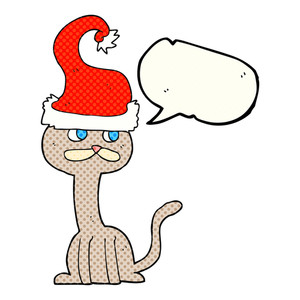 300x300 Freehand Drawn Speech Bubble Cartoon Cat In Christmas Hat Royalty