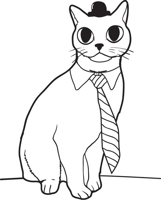563x700 Cat Wearing A Hat And Tie Free, Printable Coloring Page For Kids