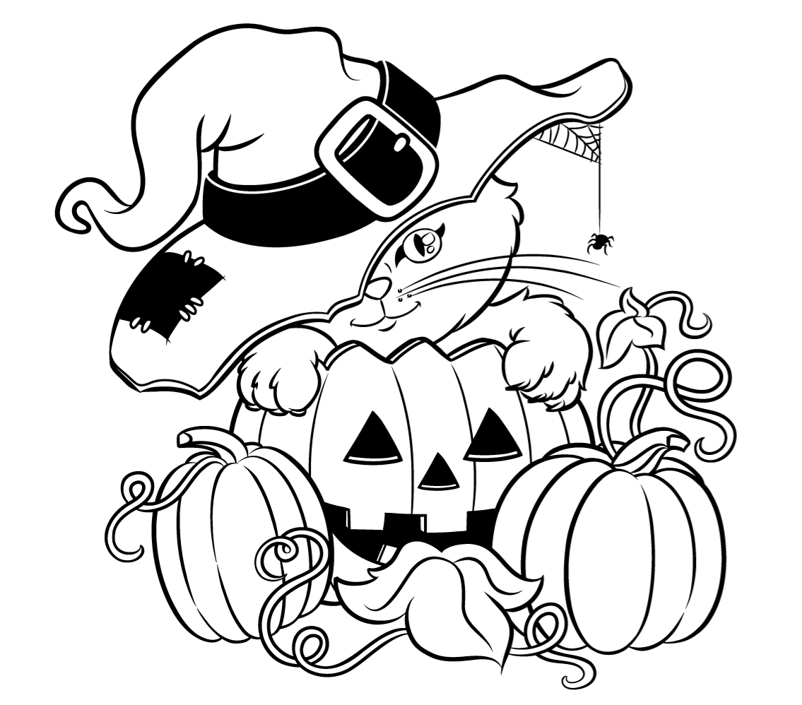 1135x998 Halloween Cat With A Hat Free Coloring Page Animals, Halloween