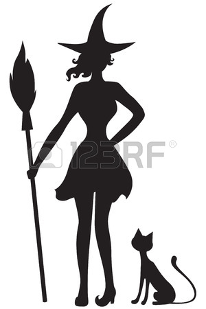 300x450 Silhouette Blacknd White Image Of Beautiful Witch Holding