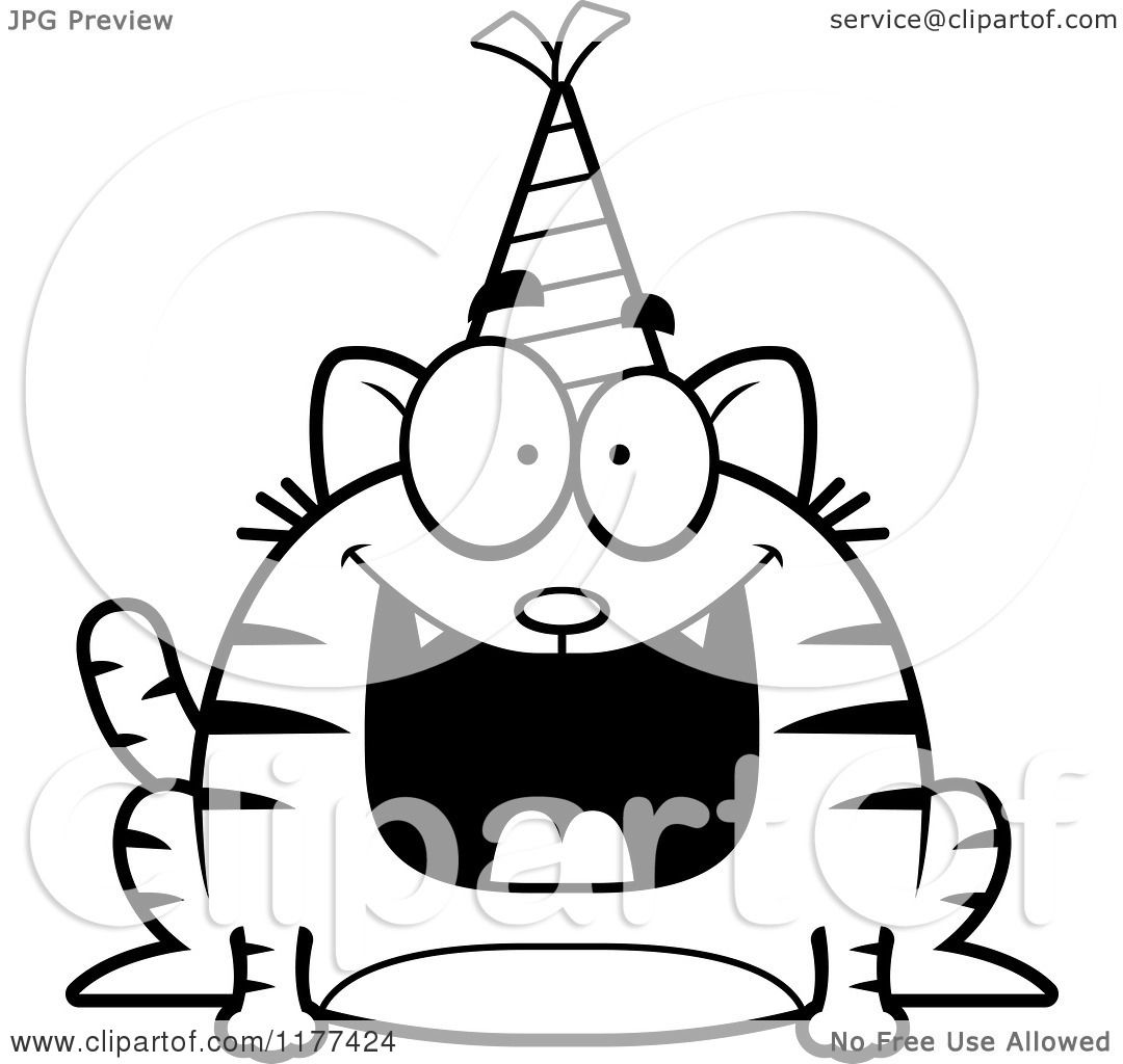 1080x1024 Cartoon Of A Black And White Happy Birthday Cat Wearing A Party
