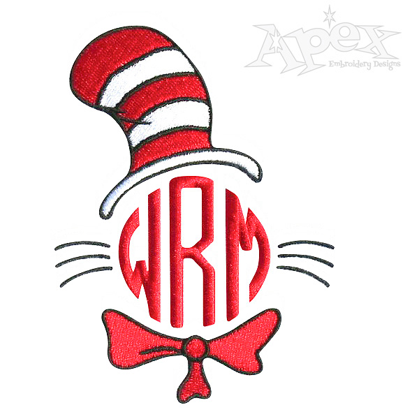 600x600 Cat In The Hat Embroidery Monogram Design