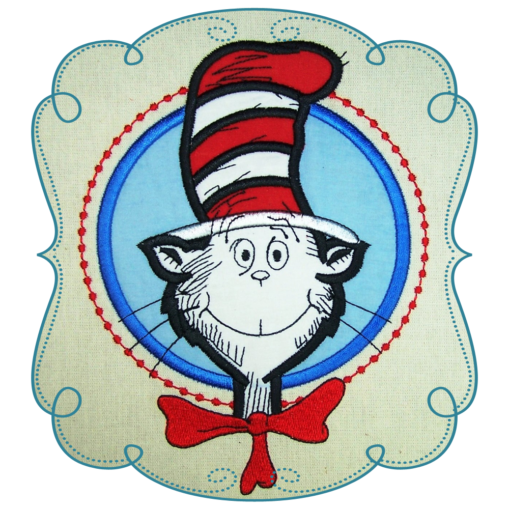 1000x1000 Cat In The Hat Applique Machine Embroidery Design Pattern Instant