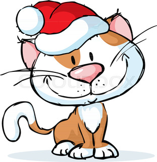 311x320 Christmas Card, Funny Santa Cat For Your Design Stock Vector