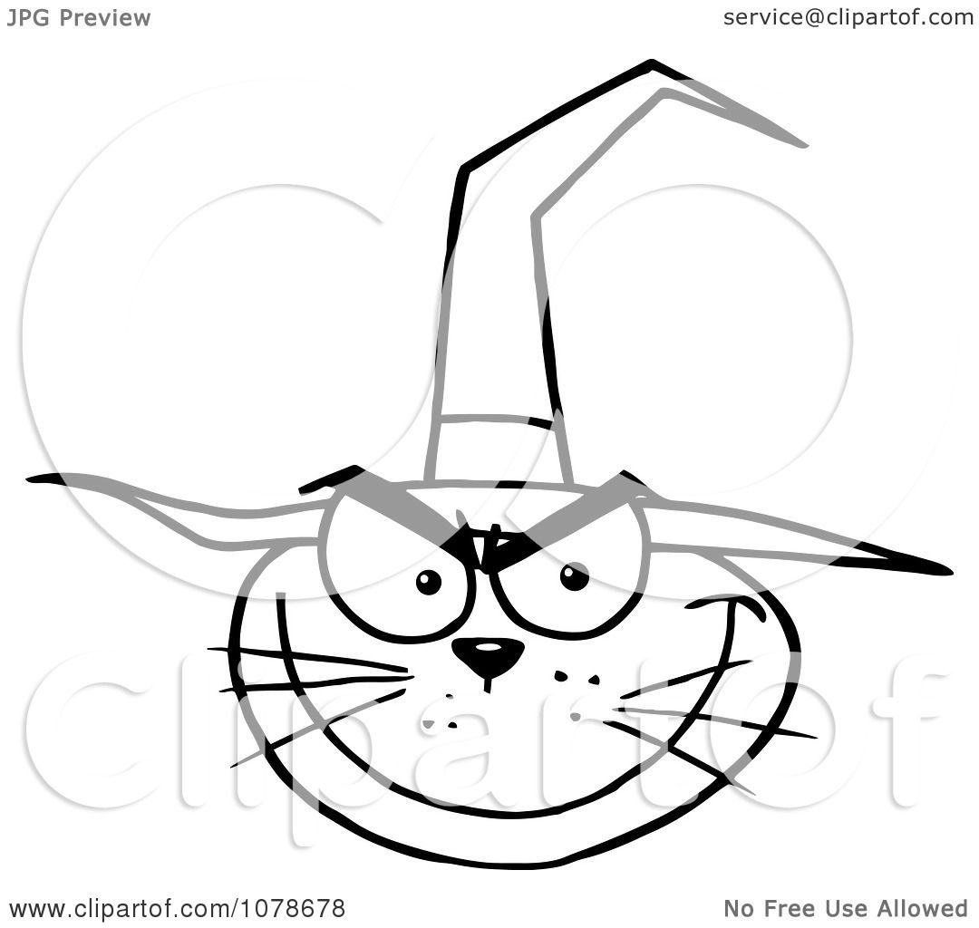 1080x1024 Clipart Grinning Outlined Halloween Cat Wearing A Witch Hat
