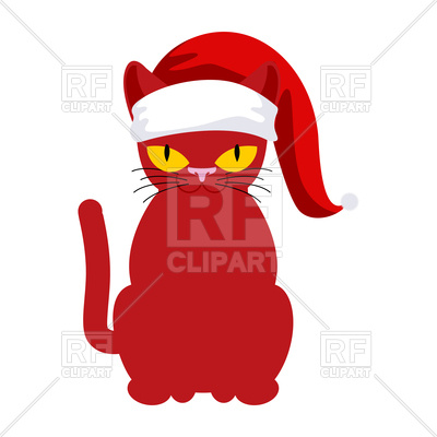 400x400 Red Cat In Santa Hat On White Royalty Free Vector Clip Art Image