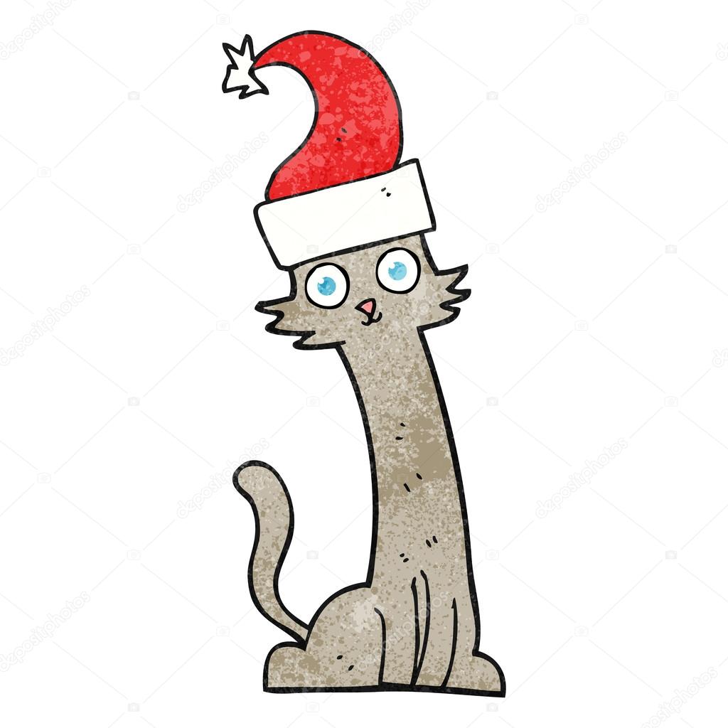1024x1024 Textured Cartoon Cat In Christmas Hat Stock Vector