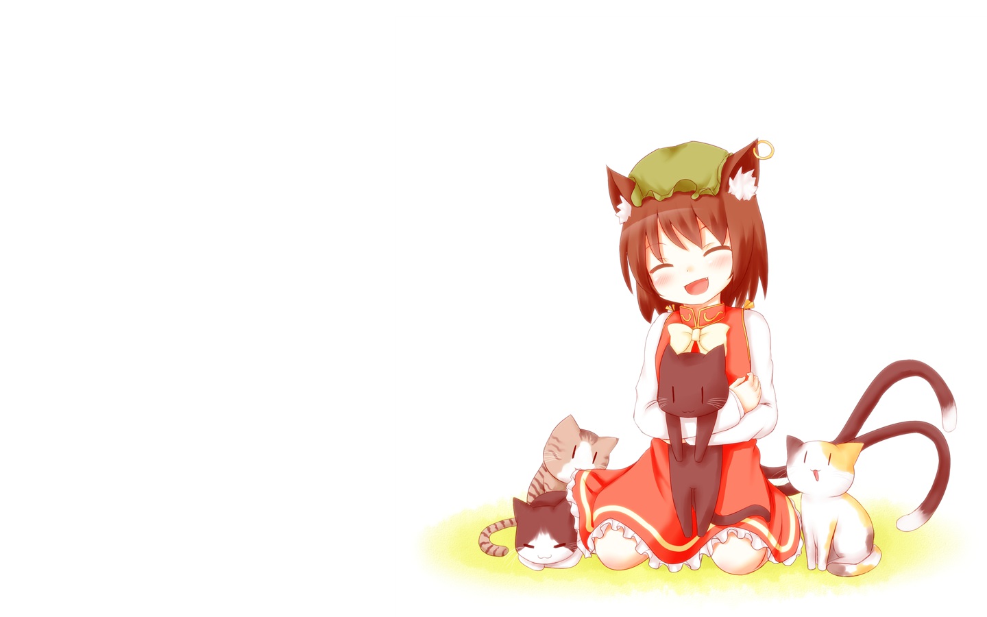 1440x900 Touhou Animal Animal Ears Bita Blush Brown Hair Cat Cat Smile