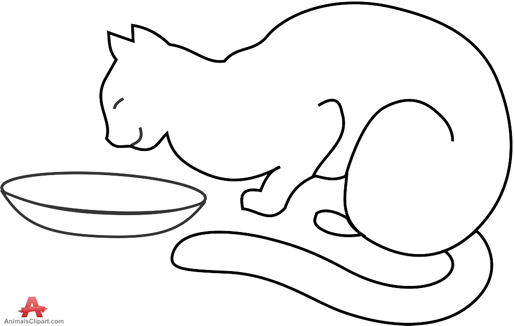 999x635 Cat Eating From Bowl Outline Clipart Free Clipart Design Download