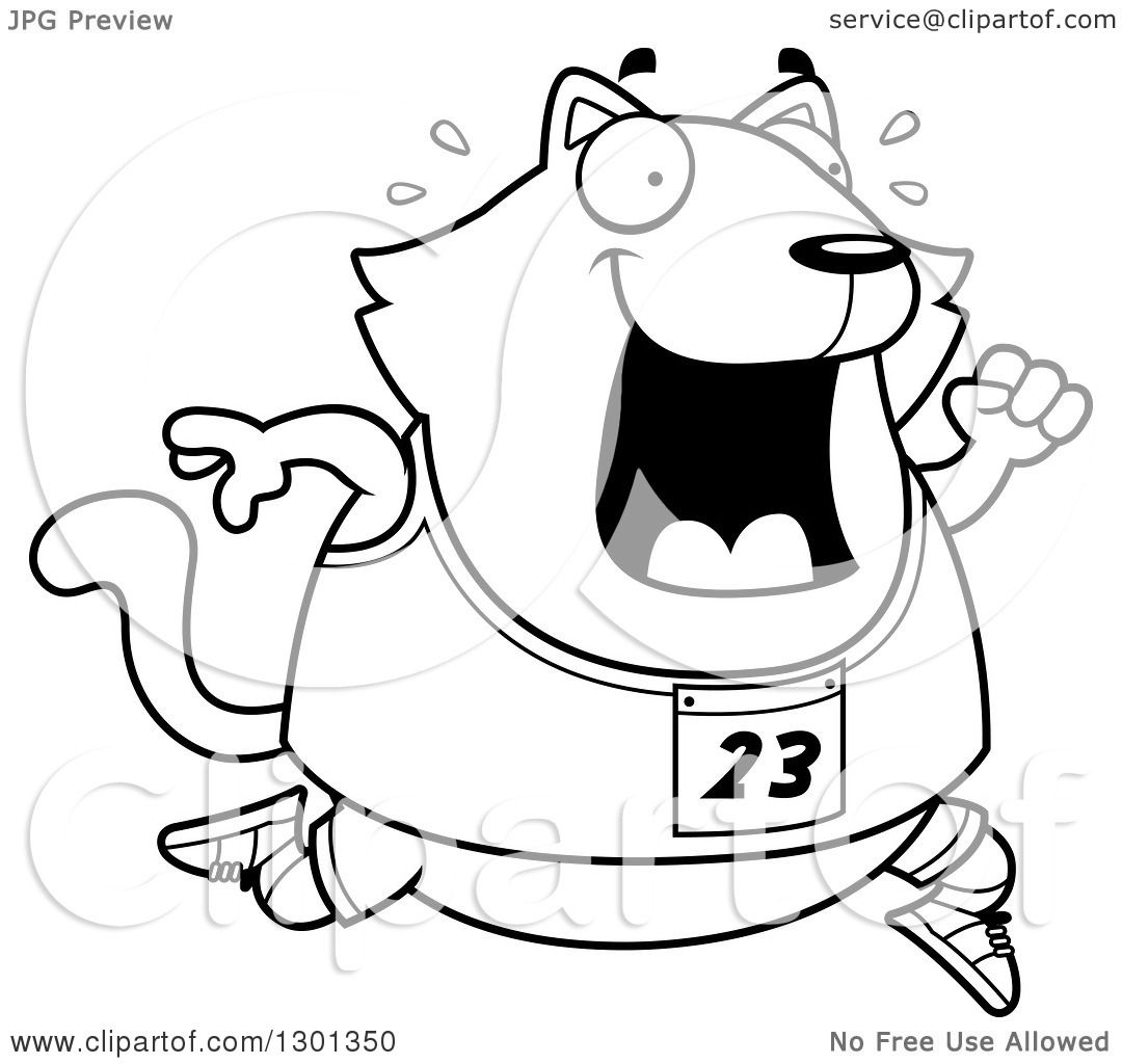 1080x1024 Outline Clipart Of A Cartoon Black And White Sweaty Chubby Cat