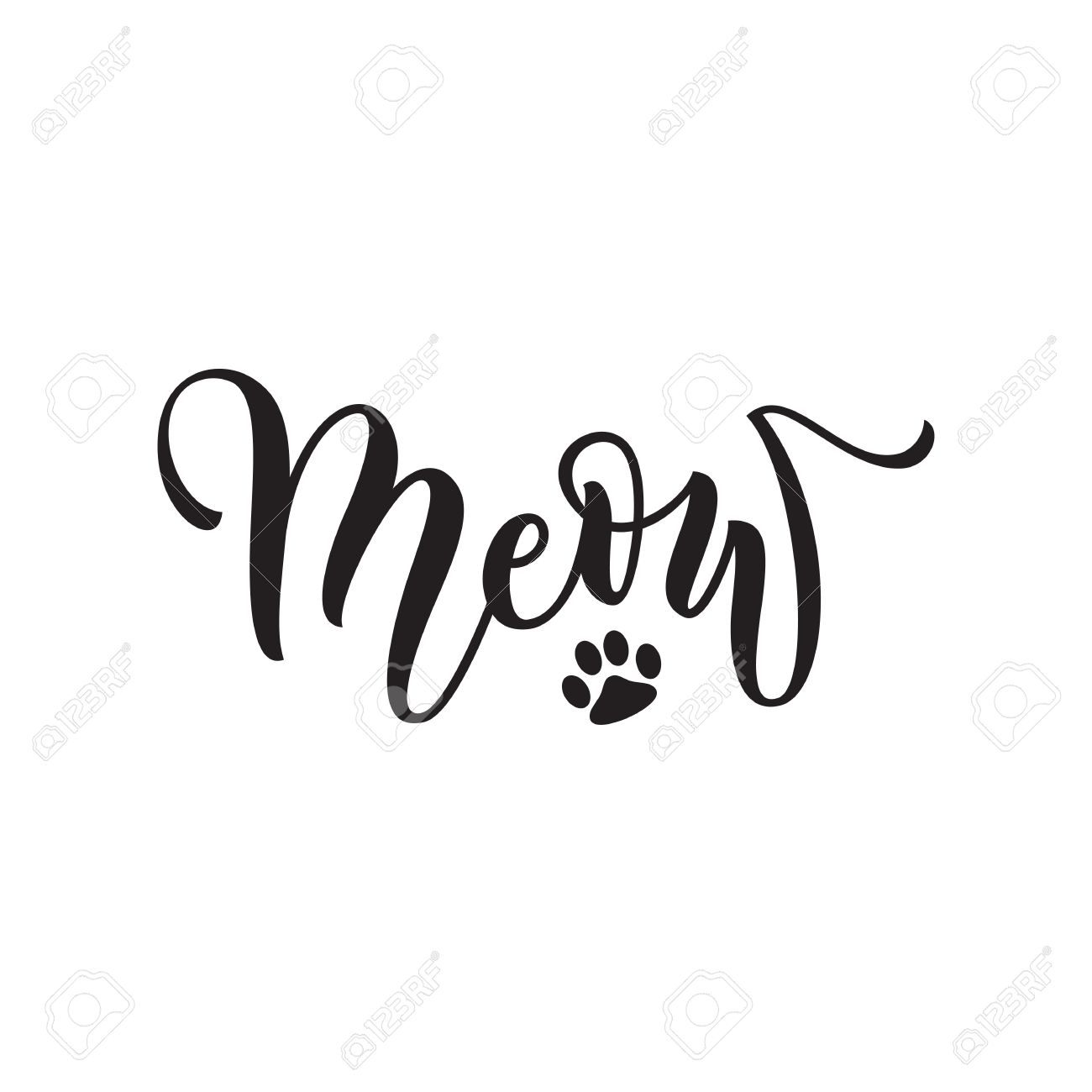 1300x1300 Vector Black Lettering Meow With Cute Pink Cat Paw Print