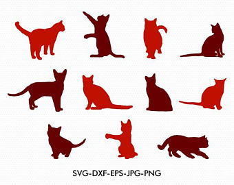340x270 Cats Silhouettes Digital Clip Art Animal Silhouettes Black