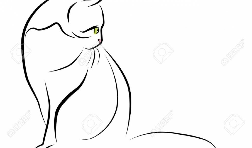 1024x600 Outline Illustration Of Sitting Cat Royalty Free Cliparts, Vectors