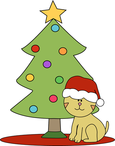 392x500 Cat Sitting In Front Of Christmas Tree Clip Art