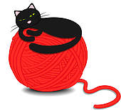 170x155 Clipart Of Cartoon Cute Black Cat Playing With Ball Of Yarn