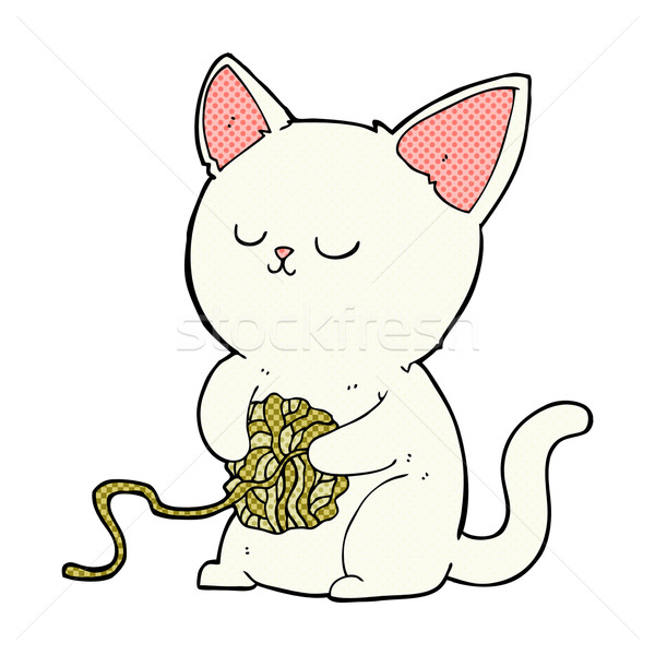 600x600 Comic Cartoon Cat Playing With Ball Of Yarn Vector Illustration