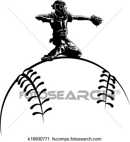 429x470 Clipart Of Baseball Catcher On Top A Sytlized K18930771