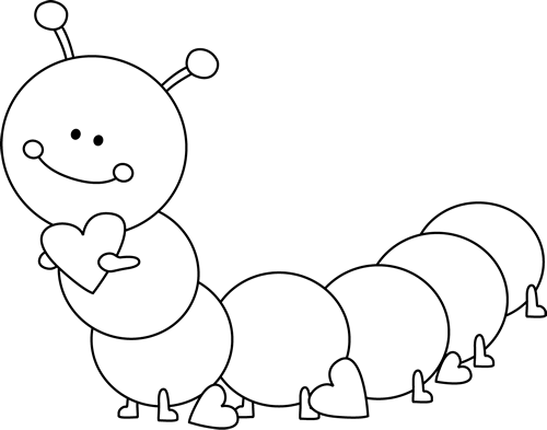 500x393 Black And White Cute Valentine's Day Caterpillar Clip Art