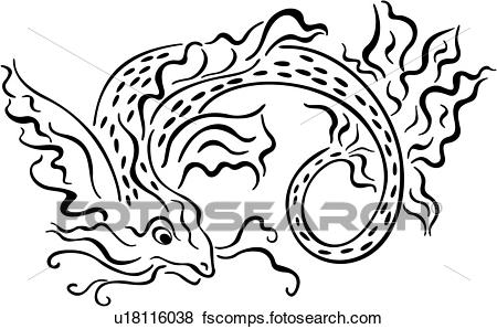 450x298 Clip Art Of , Asian, Catfish, Fish, Myth, Mythical, Animal