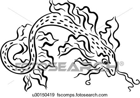 450x317 Clip Art Of , Asian, Catfish, Fish, Myth, Mythical, Mythological