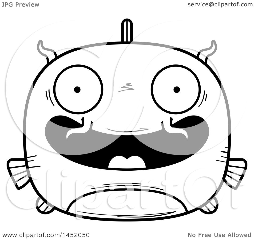 1080x1024 Clipart Graphic Of A Cartoon Black And White Lineart Happy Catfish