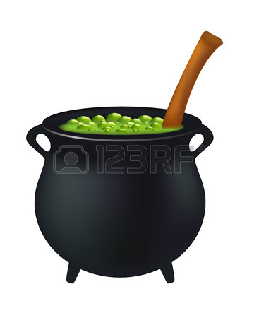 367x450 Witch Cauldron With Green Potion, Bubbling Witches Brew. Realistic