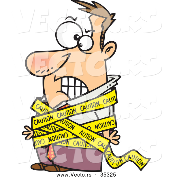 600x620 Vector Of A Mad Cartoon Businessman Tied With Caution Tape By