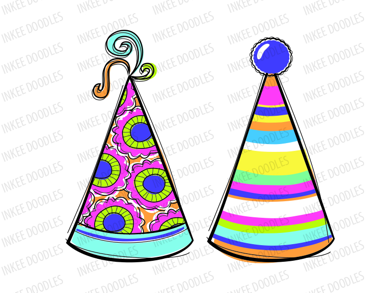 750x600 Doodles Party Hats Cute Kids Birthday Celebration Clip Art