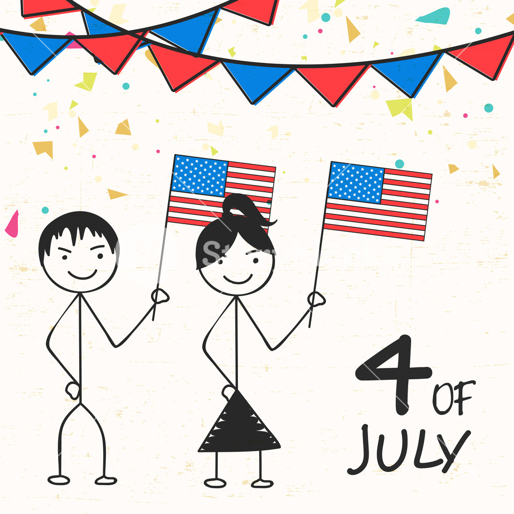 1000x1000 Cartoon Of Kids Holding American National Flags On Bunting