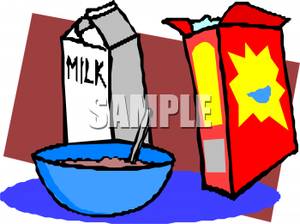 300x224 Free Clipart Image A Bowl And Box Of Cereal With A Carton Of Milk