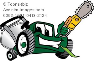 300x195 Clipart Cartoon Lawn Mower With A Chainsaw