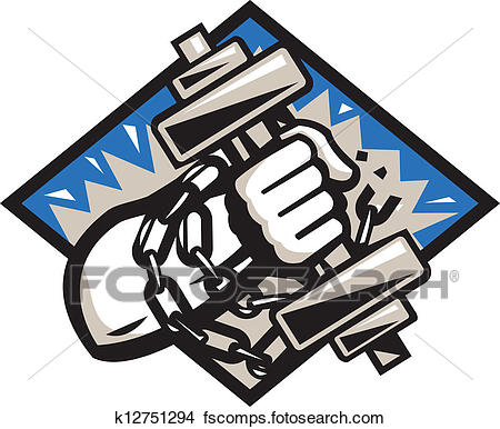 450x386 Clipart Of Hand Bursting With Dumbbell In Chains K12751294