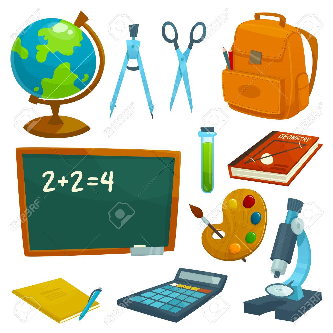 1300x1300 School Supplies Icons Set. Schoolboard, Globe, Chalk, Backpack