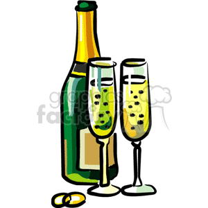 300x300 Royalty Free Champagne Bottle With Two Glasses 142605 Vector Clip