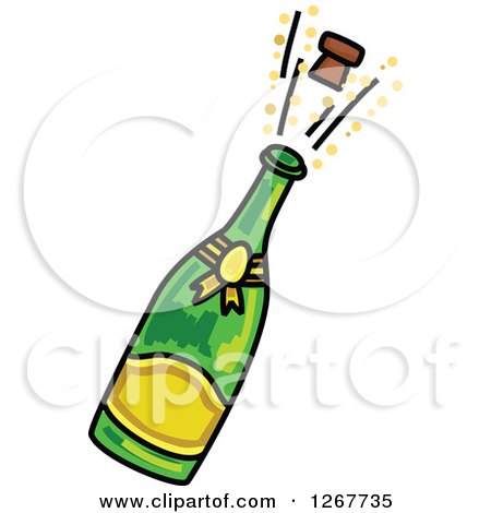 450x470 Clipart Of A Sketched Champagne Bottle And Popping Cork