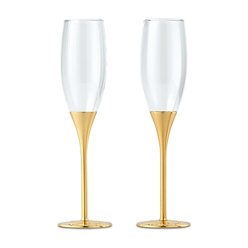 500x500 Gold Champagne Flutes With Swarovski Crystal