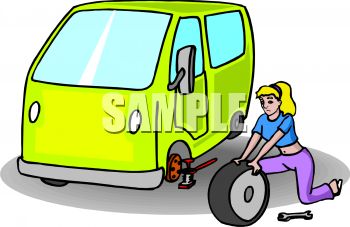 350x227 Woman Changing A Tire On Her Minivan