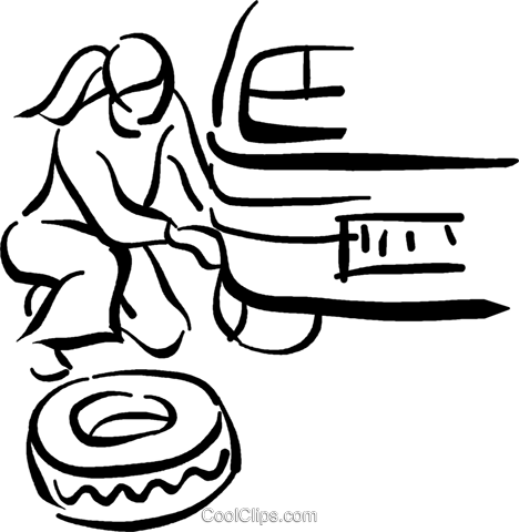 468x480 Woman Changing Flat Tire Royalty Free Vector Clip Art Illustration