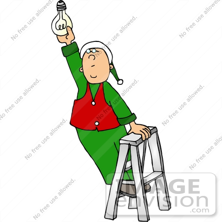 450x450 Santa's Elf Standing On A Ladder, Changing A Lightbulb Workshop