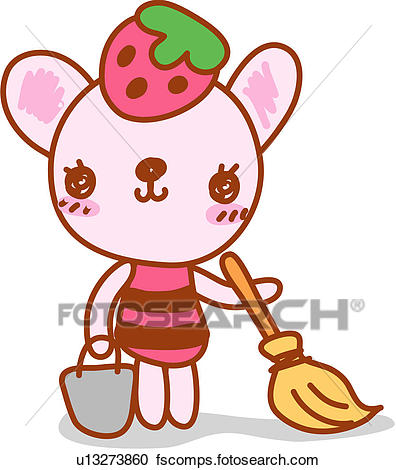 396x470 Clipart Of Broom, Cat, Holding, Bucket, Character, Cleaning